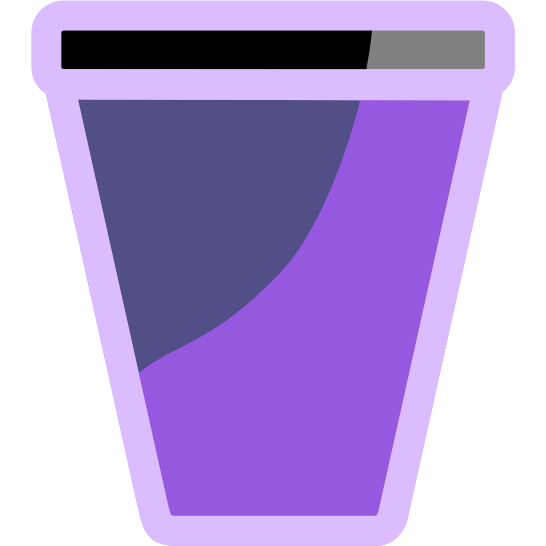 a purple cup with a black rim is depicted with  light line art.